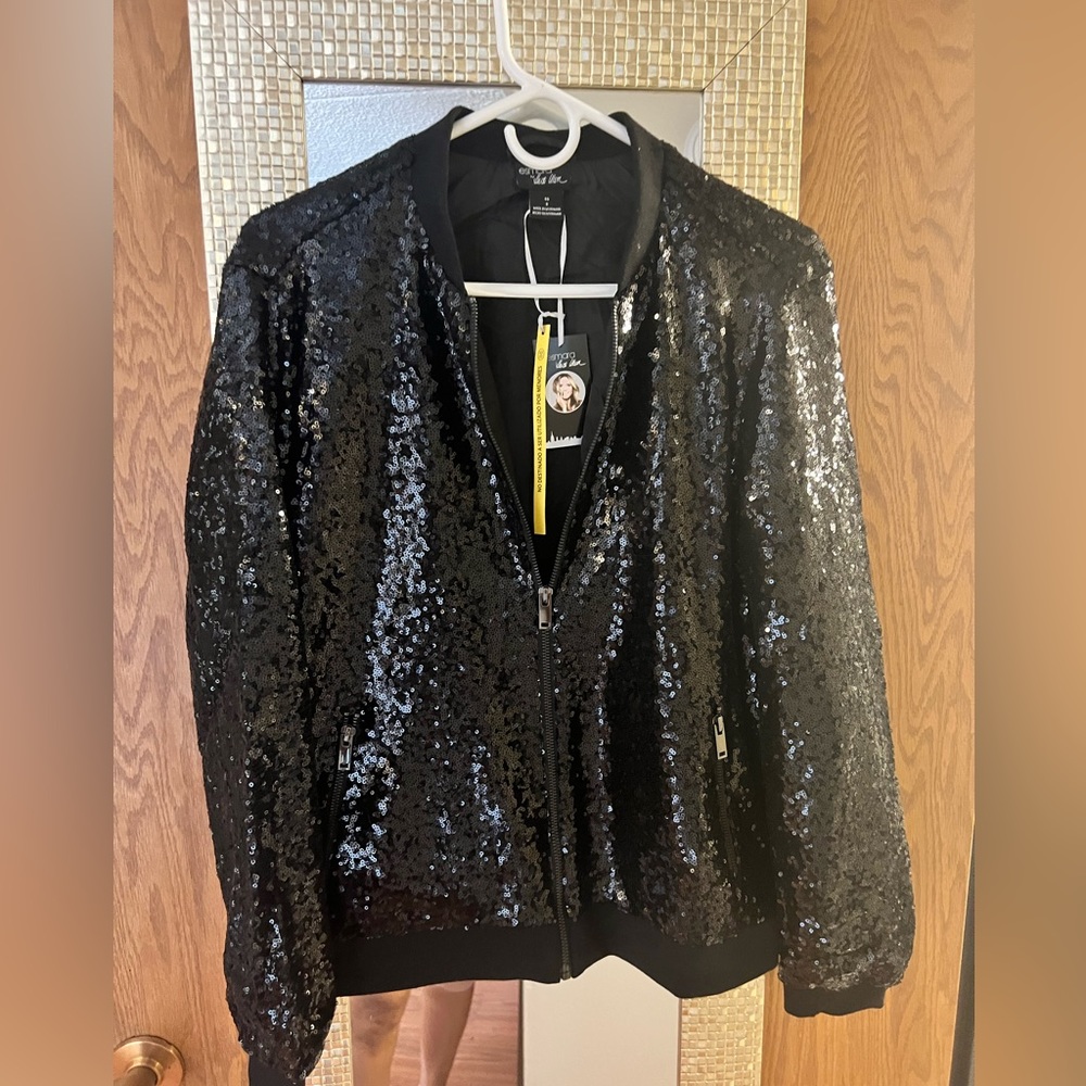 BLACK SEQUIN JACKET BY HEIDI KLUM/ESMARA… SIZE 8… 20” PIT TO PIT… 24” SLEEVES